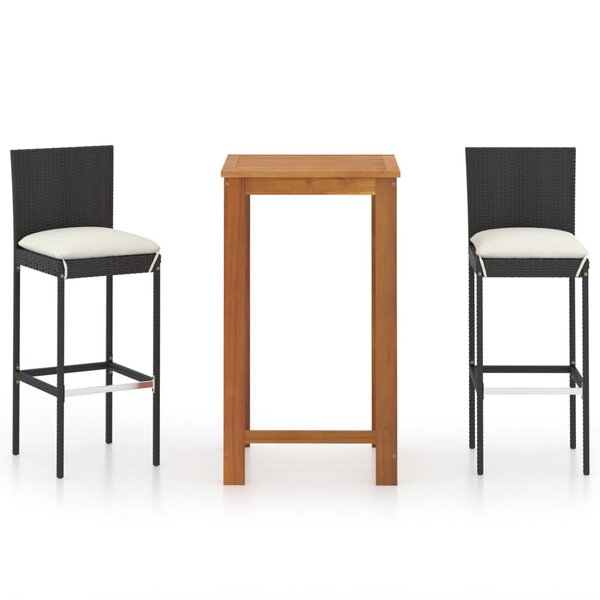 vidaXL Ensemble de bar de jardin avec coussins 3 Pièces Noir
