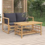 vidaXL Salon de jardin 2 Pièces avec coussins gris foncé bambou