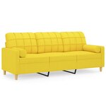 vidaXL Canapé 3 places avec oreillers jaune clair 180 cm tissu