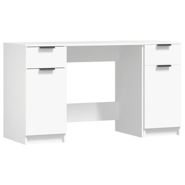 Bureau table poste de travail meuble d'ordinateur informatique étude avec armoire latérale bois d'ingénierie blanc 02_0023391