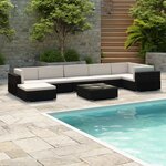 vidaXL Salon de jardin 8 Pièces avec coussins résine tressée noir