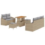 vidaXL Ensemble de 8 Canapés de Jardin avec Coussins Beige Poly Rotin Acacia