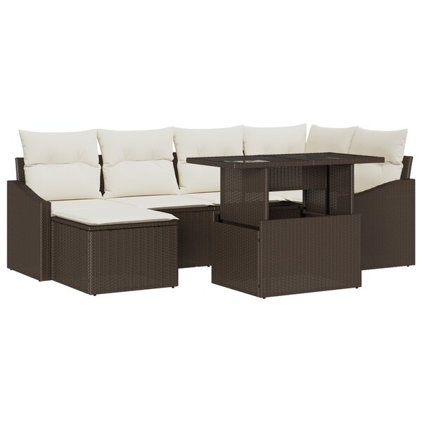 vidaXL Ensemble de 7 Pièces de Canapé de Jardin avec Coussins Marron en Poly Rattan