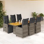 vidaXL Ensemble de bistro de jardin 7 Pièces coussins gris poly rotin
