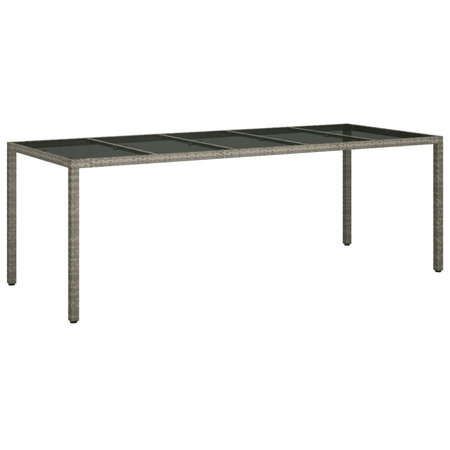 vidaXL Table de jardin gris 250x100x75 cm Verre trempé et poly rotin