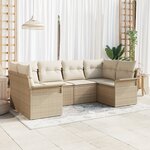vidaXL Ensemble de Canapés de Jardin 6 Pièces avec Coussins Beige Poly Rotin