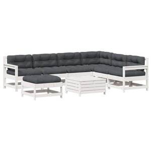 vidaXL Salon de jardin avec coussins 8 Pièces blanc bois de pin massif