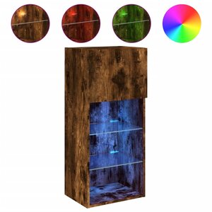 vidaXL Meuble TV avec lumières LED chêne fumé 40 5x30x90 cm