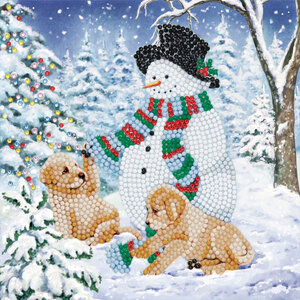 Kit carte broderie diamant Chiots bonhomme neige 18x18cm