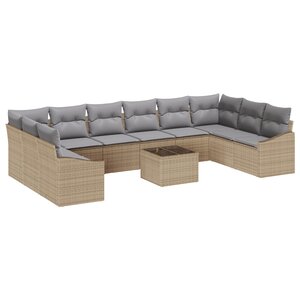 vidaXL Ensemble de salle à manger de jardin 11 pièces avec coussins en poly rattan noir