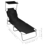 vidaXL Chaise longue pliable avec auvent Noir Aluminium