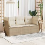 vidaXL Salon de jardin avec coussins 3 Pièces beige résine tressée