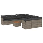 vidaXL Salon de jardin avec coussins 12 Pièces gris résine tressée