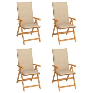 vidaXL Chaises de jardin lot de 4 avec coussins beige Bois teck solide