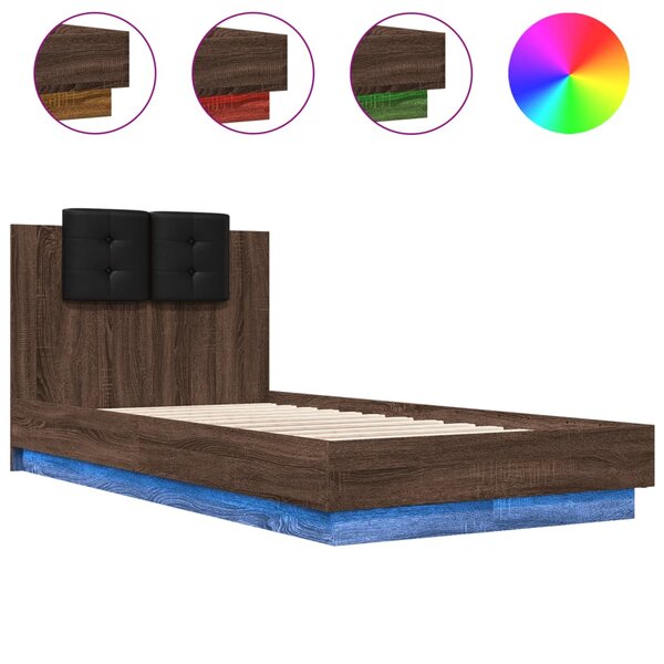 vidaXL Cadre de lit tête de lit et lumières LED chêne marron 90x190 cm