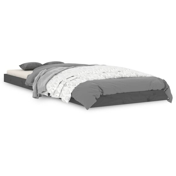 vidaXL Cadre de lit Gris 75x190 cm Bois pin massif Petit simple