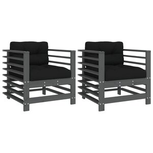 vidaXL Chaises de jardin et coussins lot de 2 gris bois de pin massif