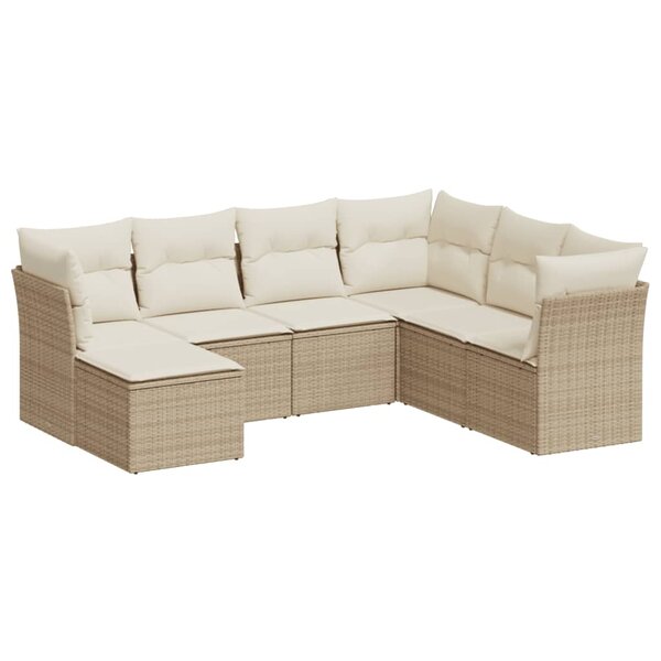 vidaXL Salon de jardin avec coussins 7 Pièces beige résine tressée