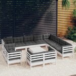 vidaXL Salon de jardin 13 Pièces avec coussins blanc bois de pin solide