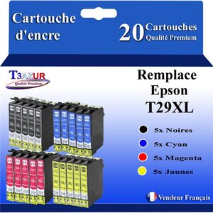 T3AZUR - 20x Cartouches compatibles avec Epson T2991 T2992 T2993 T2994 T29XL