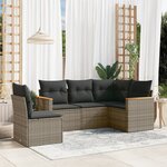 vidaXL Salon de jardin 5 Pièces avec coussins gris résine tressée
