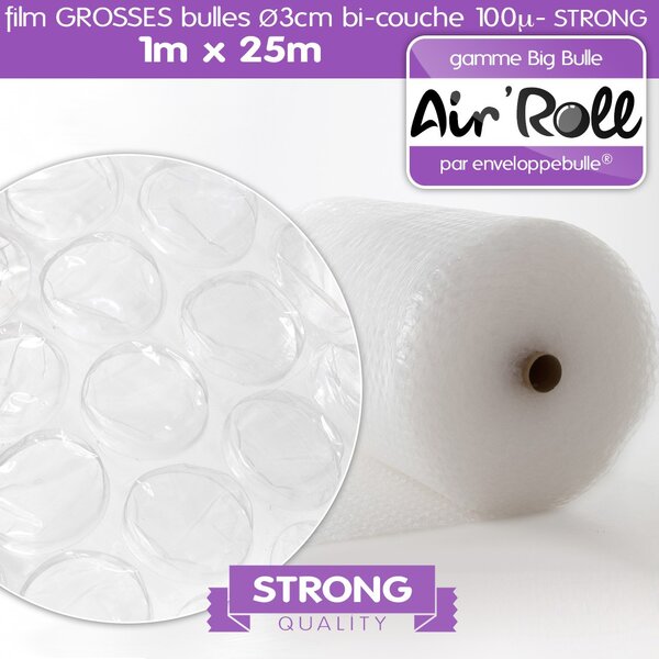 Lot de 20 rouleaux de film grosses bulles d'air largeur 1m x longueur 25m - gamme air'roll strong