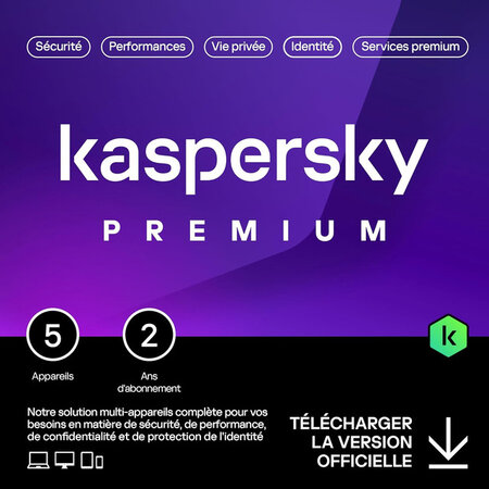 Kaspersky Premium - Licence 2 ans - 5 appareils - A télécharger
