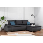Canapé d'angle réversible convertible 3 places + Coffre de rangement - Tissu gris - 274 x 184 cm