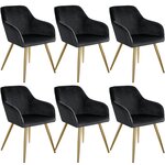 Lot de 6 chaises pieds doré siège de salon cuisine salle à manger design élégant velours noir 08_0000065