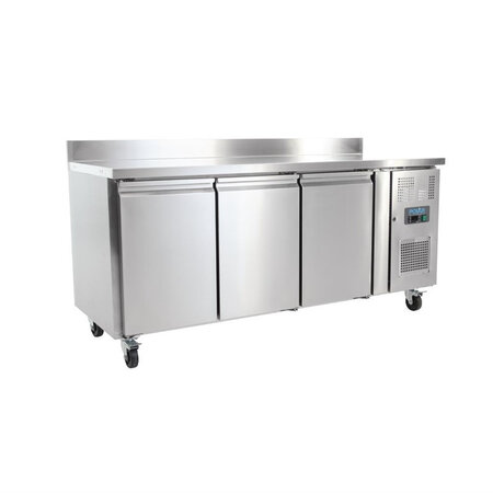 Table réfrigérée positive - inox 3 portes 417 l avec dosseret - polar - r600a - acier inoxydable3417pleine x700xmm