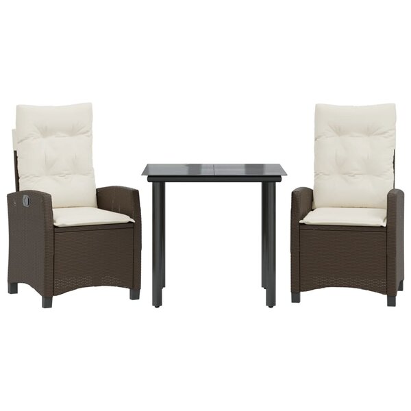 vidaXL Ensemble à manger de jardin 3 Pièces et coussins marron poly rotin