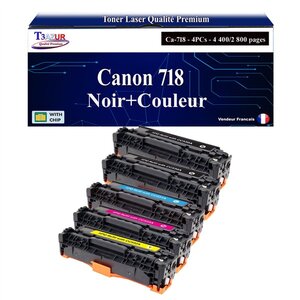 T3AZUR -Lot de 5 Toners compatibles avec Canon 718 pour Canon LBP7200 LBP7200C LBP7200CDN (Noir+Couleur)