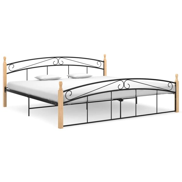 vidaXL Cadre de lit noir métal bois de chêne massif 200x200 cm