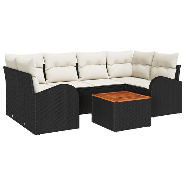 vidaXL Ensemble de Canapé de Jardin 7 Pièces avec Coussins Noir en Poly Rattan Acacia