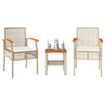 vidaXL Ensemble de bistro 3 Pièces coussins beige résine tressée acacia