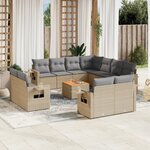vidaXL Salon de jardin et coussins 12 Pièces mélange beige résine tressée