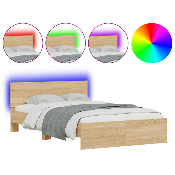 vidaXL Cadre de lit avec tête de lit et LED chêne sonoma 135x190 cm