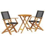 vidaXL Ensemble de bistro 3 Pièces noir résine tressée et bois massif