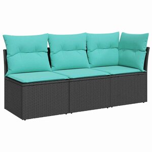 vidaXL Canapé de jardin avec coussins 3 places noir résine tressée