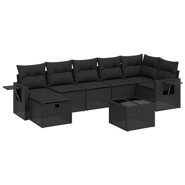 vidaXL Salon de jardin 8 Pièces avec coussins noir résine tressée