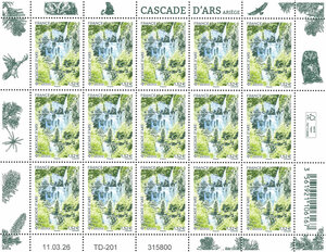 Feuille de 15 timbres - Cascade d'Ars - Lettre Verte