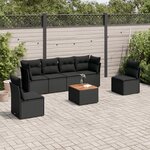 vidaXL Salon de jardin 7 Pièces avec coussins noir résine tressée