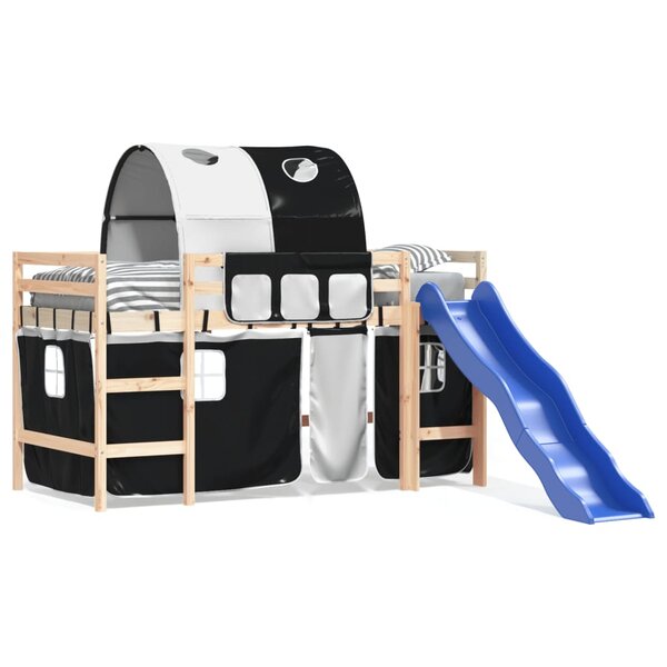 vidaXL Lit mezzanine enfants et tunnel blanc/noir 80x200cm pin massif