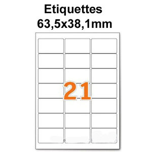 Étiquettes adhésives 63,5x38,1mm (210 étiquettes) - blanc - 10 feuilles -t3azur