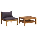 vidaXL Salon de jardin 2 Pièces avec coussins gris foncé Bois d'acacia