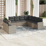vidaXL Salon de jardin 9 Pièces avec coussins gris clair résine tressée