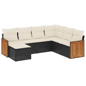 vidaXL Salon de jardin 7 Pièces avec coussins noir résine tressée