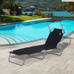Transat bain de soleil pliable grand confort dossier et pare-soleil réglable multi-positions noir