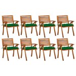 vidaXL Chaises de jardin avec coussins 8 Pièces Bois d'acacia solide