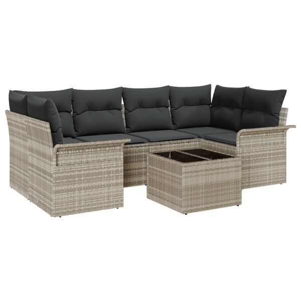 vidaXL Set de canapé de jardin 7 pièces avec coussins gris clair en rattan